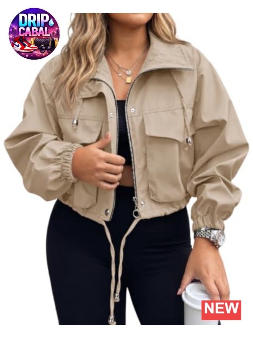 Plus Size Cropped Utility Jacket Zip Up Lightweight Anorak Coat with Pockets